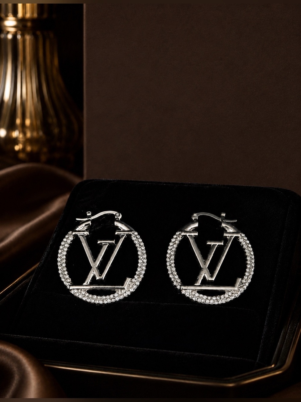 Luxury Silver Crystal Monogram Hoop Earrings